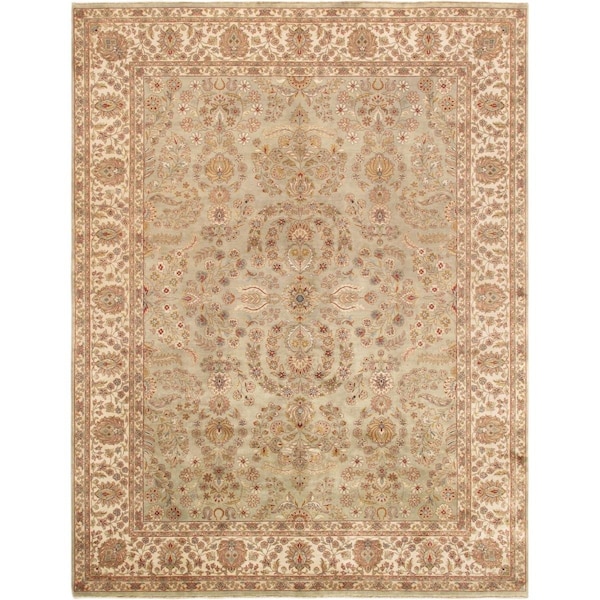 Wall-To-Wall Tabriz Collection Hand-Knotted Lambs Wool Area Rug, Yellow - 8 ft. 10 in. x 11 ft. 11 in. WA2477276 - main